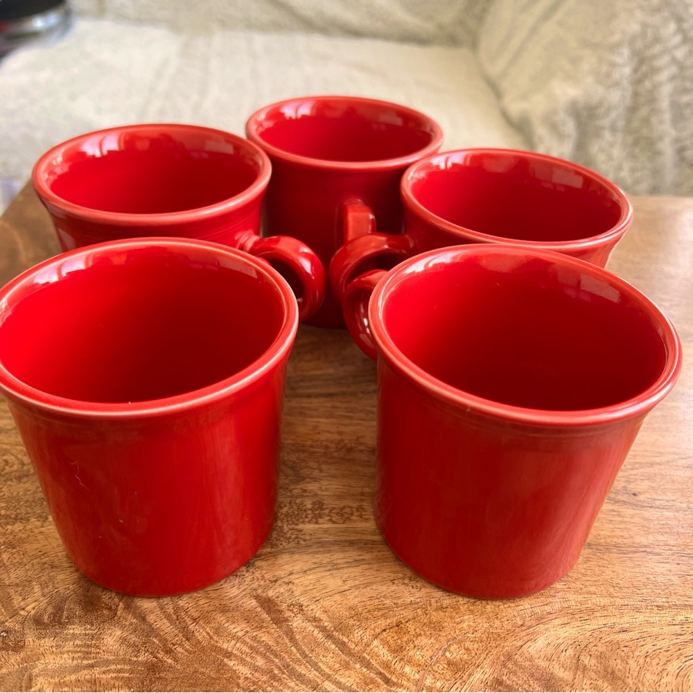 Fiesta Ware Set of 5 Red O Ring Handle Coffee Tea Java  Mugs Cups USA Made